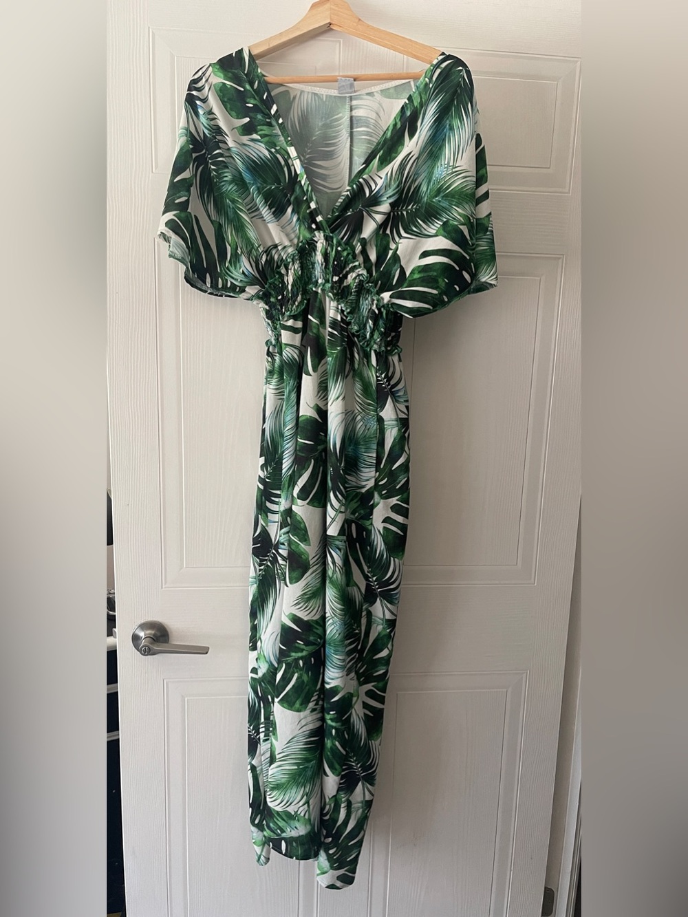 Italian Summer Tropical Green Leaf Maxi Dress